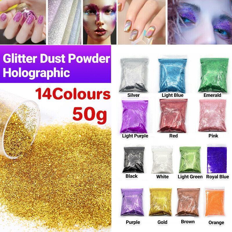 50G Fine Glitter Dust Powder Holographic Iridescent Metallic Body Nail Art Craft - Orange