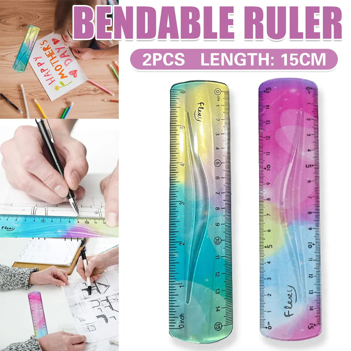 2pcs Colourful Bendable Soft Ruler 15cm Foldable Flexible Measuring Ruler Set