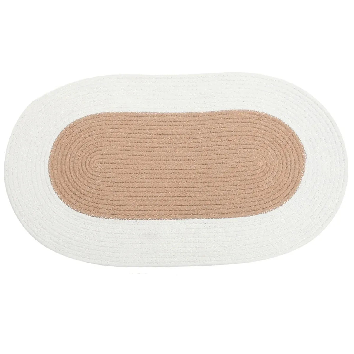Cotton Floor Mat Oval Non Slip Carpet Household Soft Washable Rug for Bedroom - Khaki