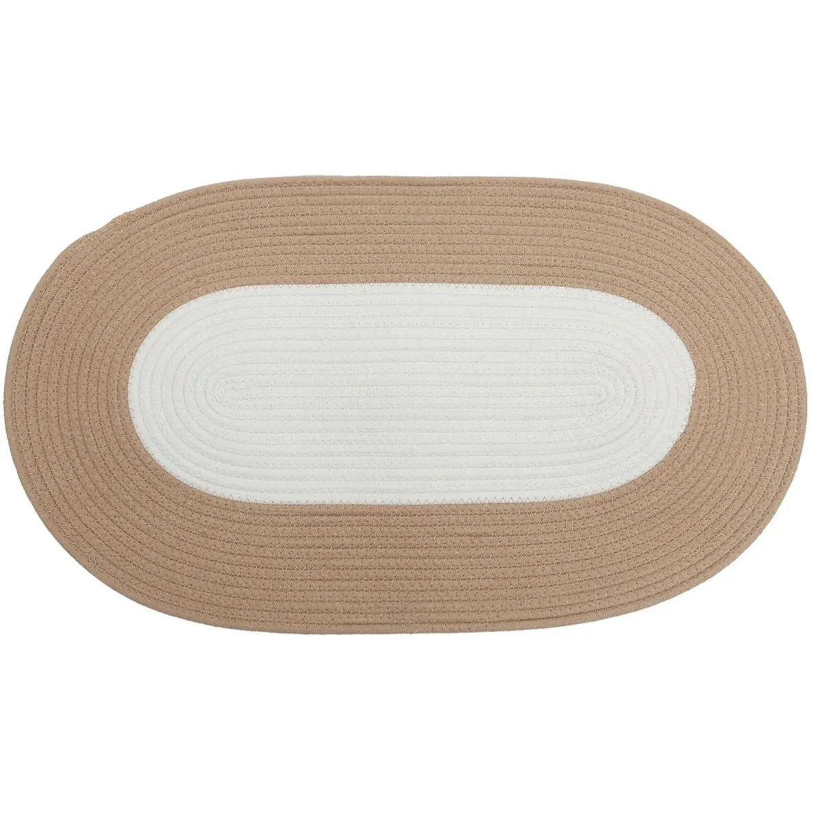 Cotton Floor Mat Oval Non Slip Carpet Household Soft Washable Rug for Bedroom - White