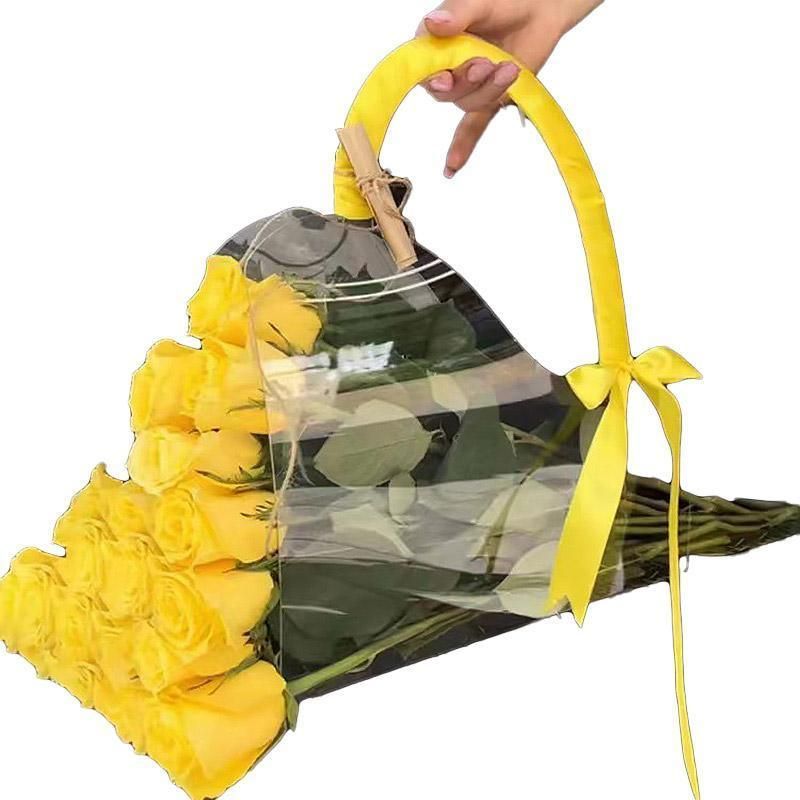 10pcs Transparent Flower Handbags Clear PET Bouquet Holder Gift Bags for Events - Love