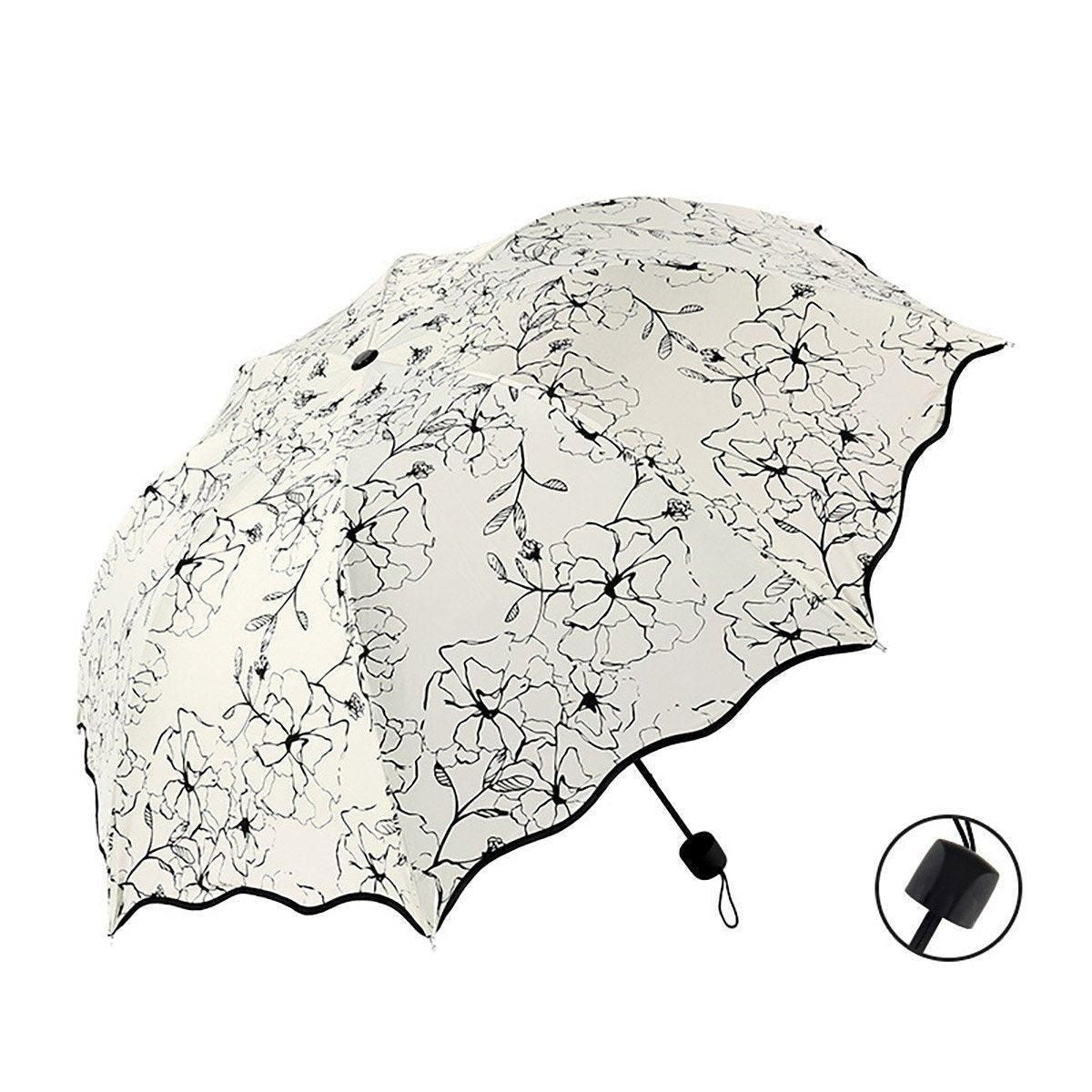 Folding Umbrella Triple Fold Sunshade Rainproof UV Protection Compact Umbrella - Black