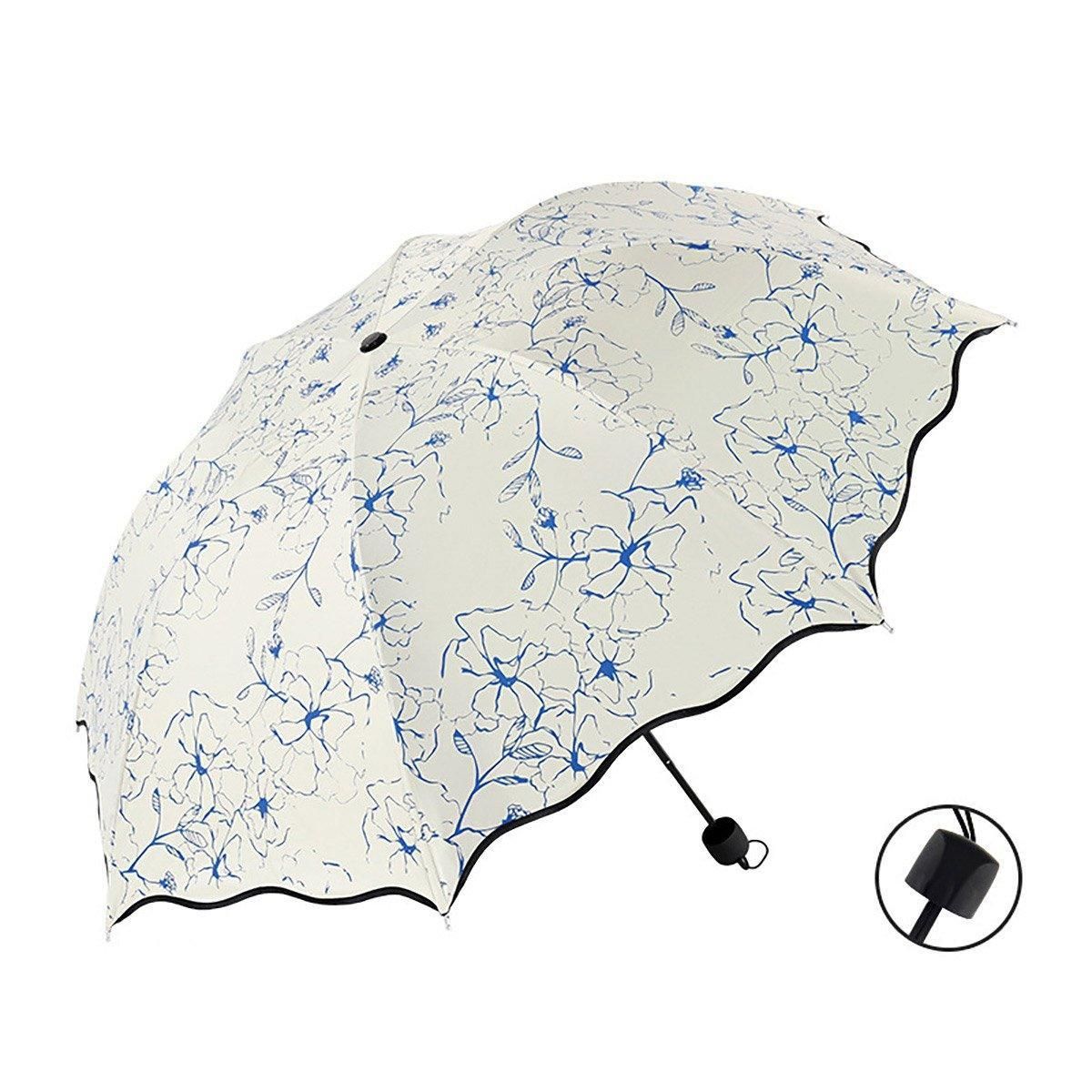 Folding Umbrella Triple Fold Sunshade Rainproof UV Protection Compact Umbrella - Blue