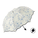 Folding Umbrella Triple Fold Sunshade Rainproof UV Protection Compact Umbrella - Blue
