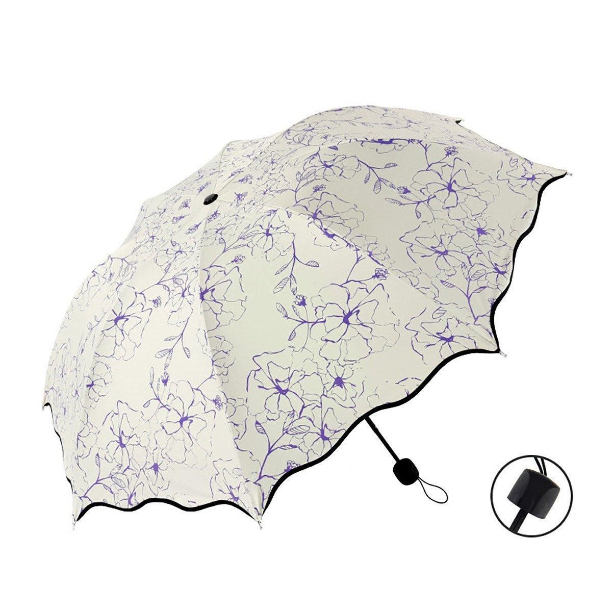 Folding Umbrella Triple Fold Sunshade Rainproof UV Protection Compact Umbrella - Purple