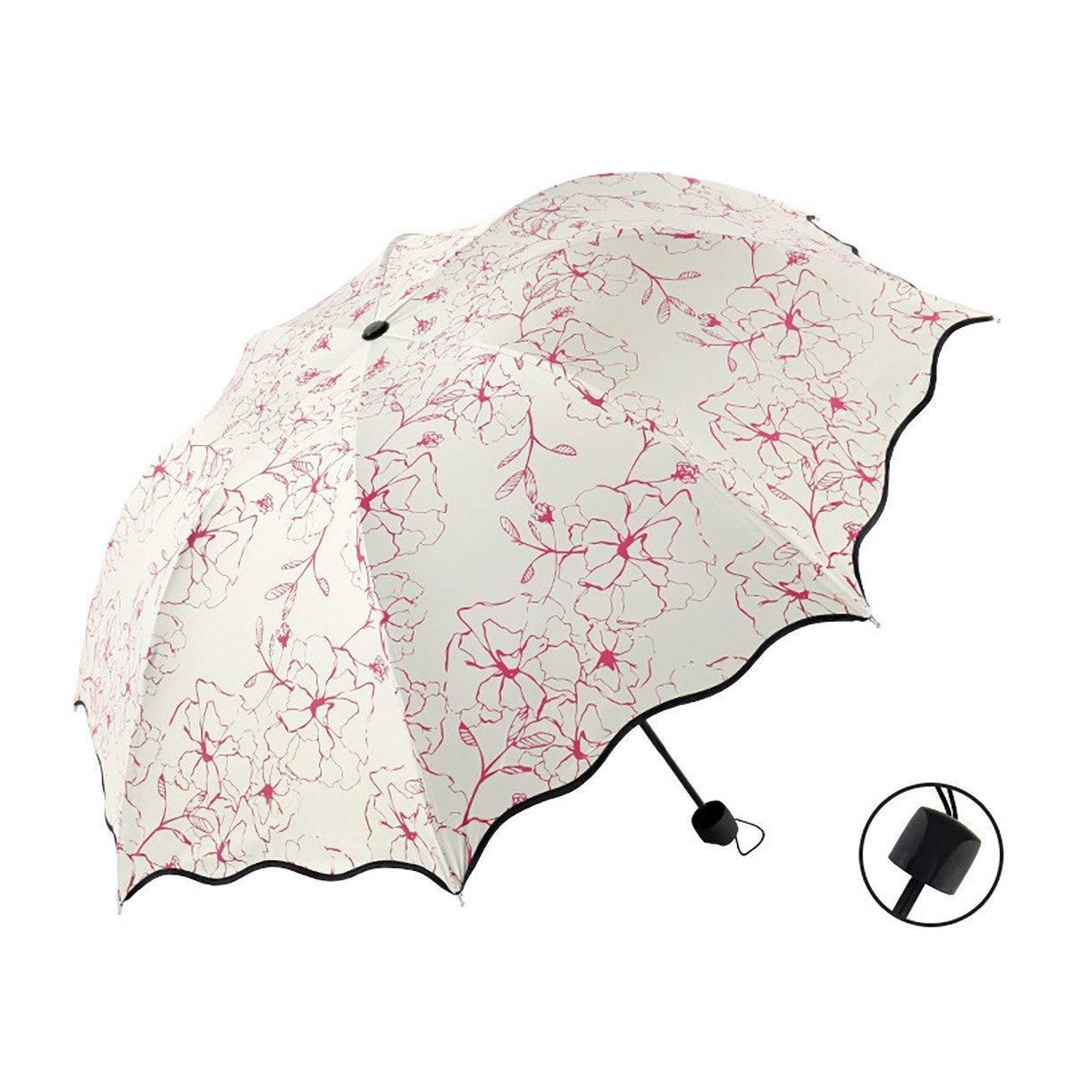 Folding Umbrella Triple Fold Sunshade Rainproof UV Protection Compact Umbrella - Red