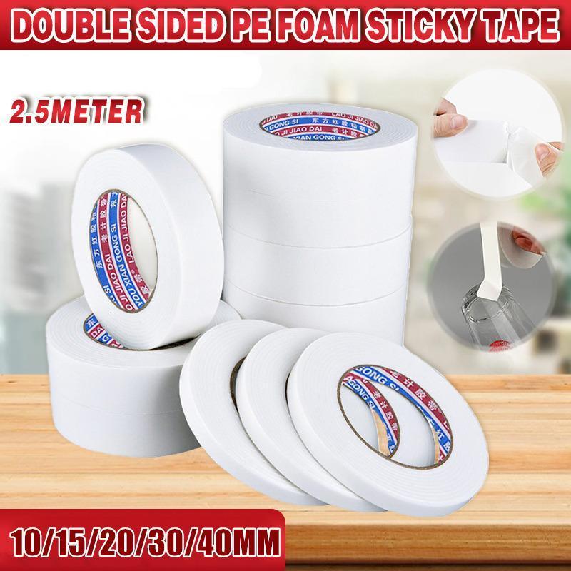 Double Sided White PE Foam Sticky Tape Mounting DIY Craft Strong Adhesive 2.5m - 20mm*2.5m