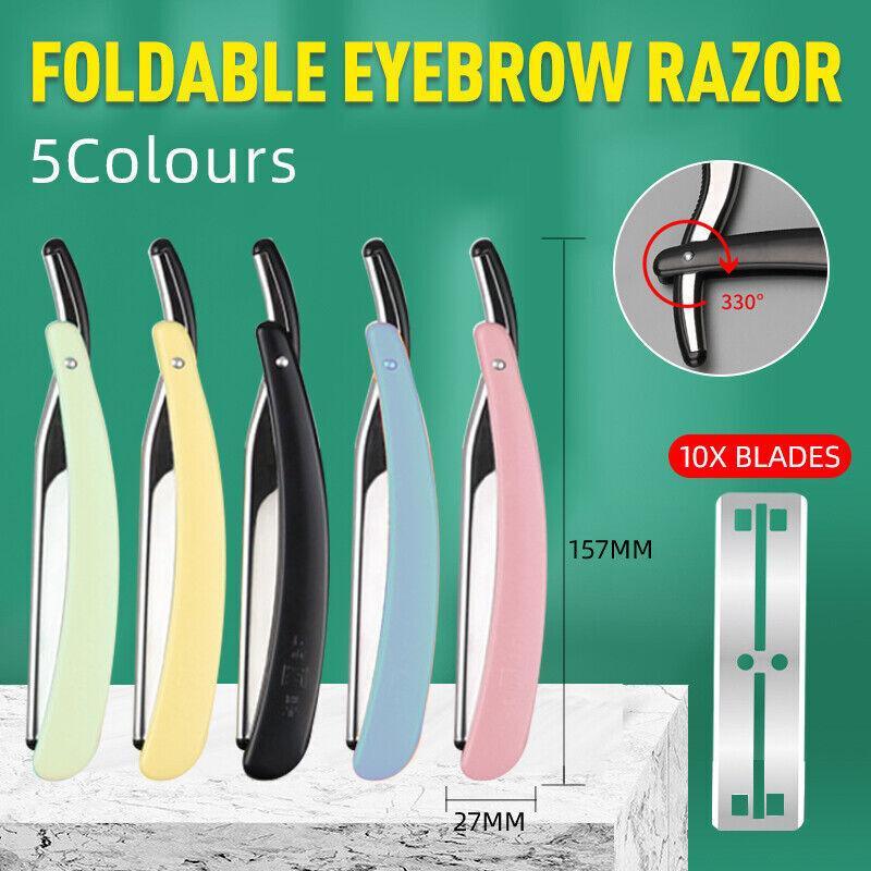 Old Shaver Razor Eyebrow Knife Folding Manual Shaver Holder Home Salon Tool Au - Pink+10PCS Blades