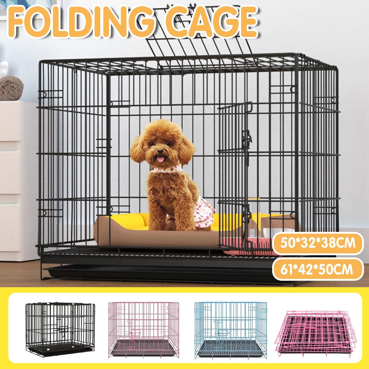 Metal Dog Crate Pet Cage with Divider for Puppies Cats Kennel Indoor Pet House - Large-Pink