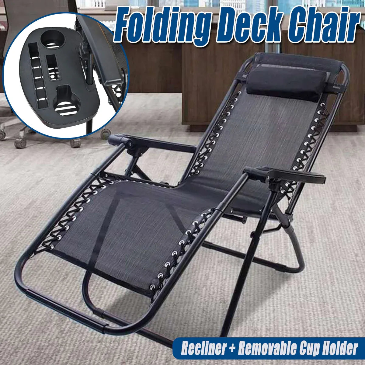Cool Black Self-produced Nap Folding Recliner Office Lunch Beach Chair
