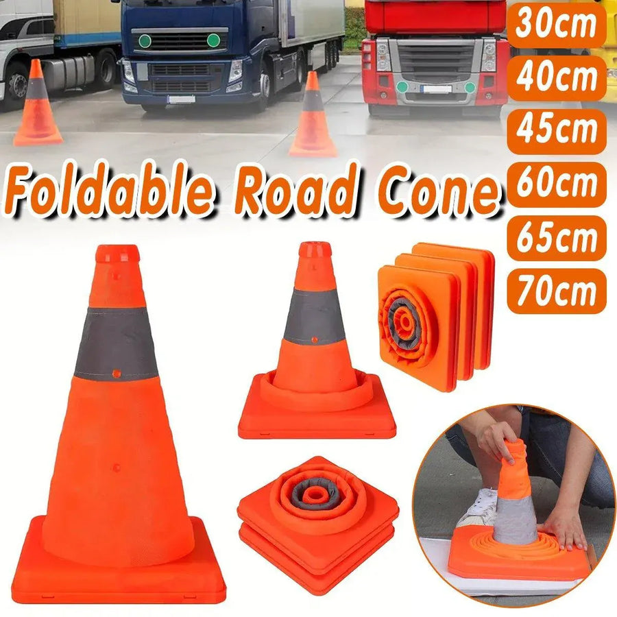 Folding Road Warning Reflective Barrier Cone Emergency Traffic Expansion Safety - 60cm