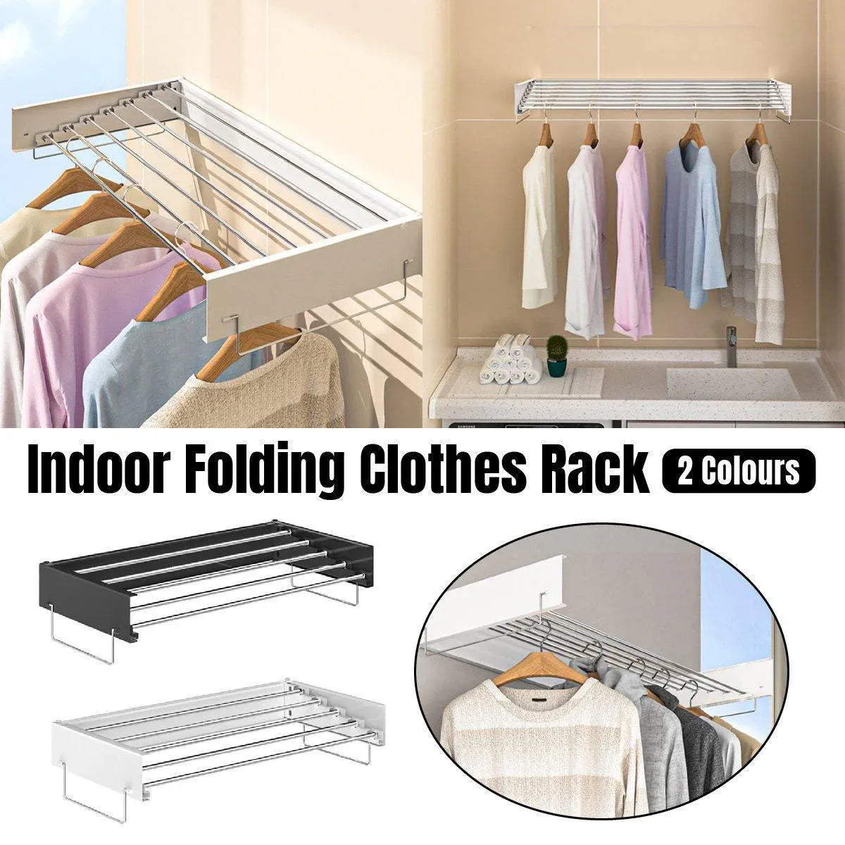 Foldable Wall Hanging Clothes Drying Rack Invisible Balcony Towel Laundry Rack - Black
