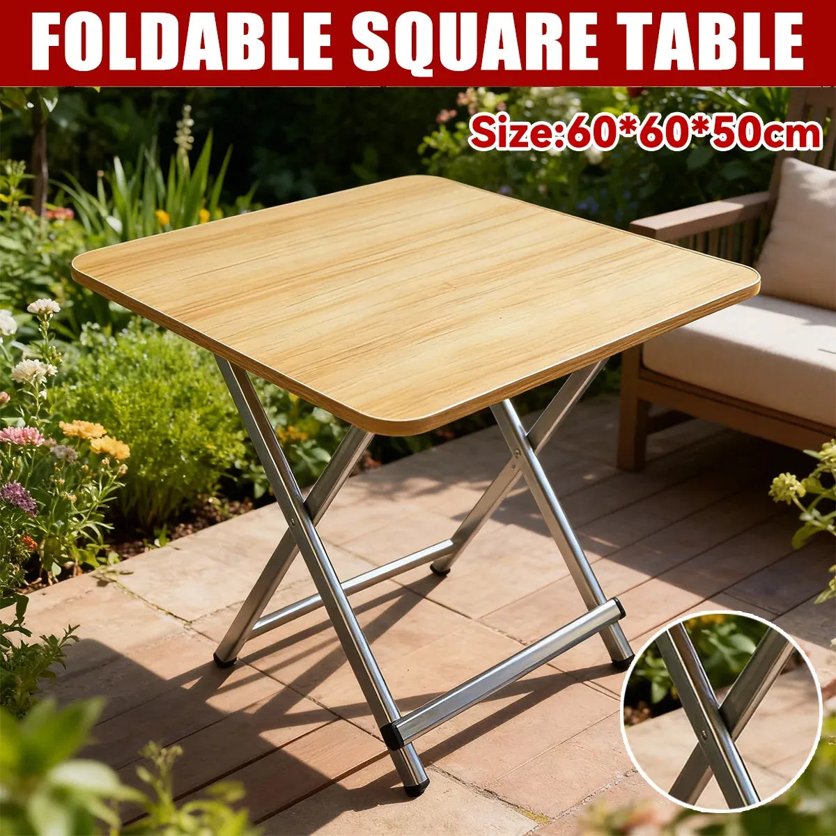 60cm Wooden Folding Table Tray Dinner Home Coffee Snack Outdoor Desk Portable