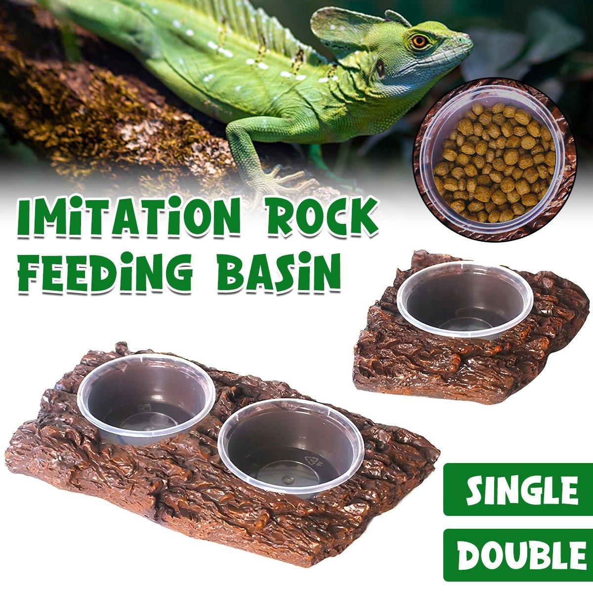 Resin Landscaping Reptiles Bowl Feeder Feeding Water Terrarium Bowls Geckos Dish - Single