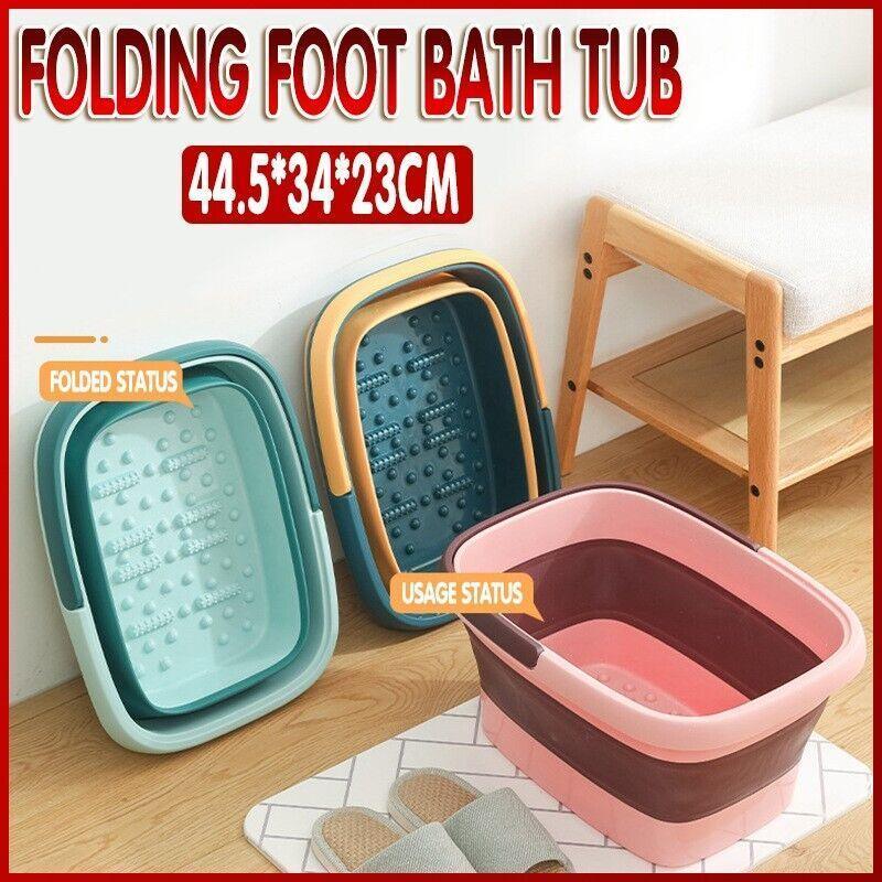Folding Foot Spa Pedicure Bath Massage Tub Bucket Feet Basin Therapy Luxury - Blue