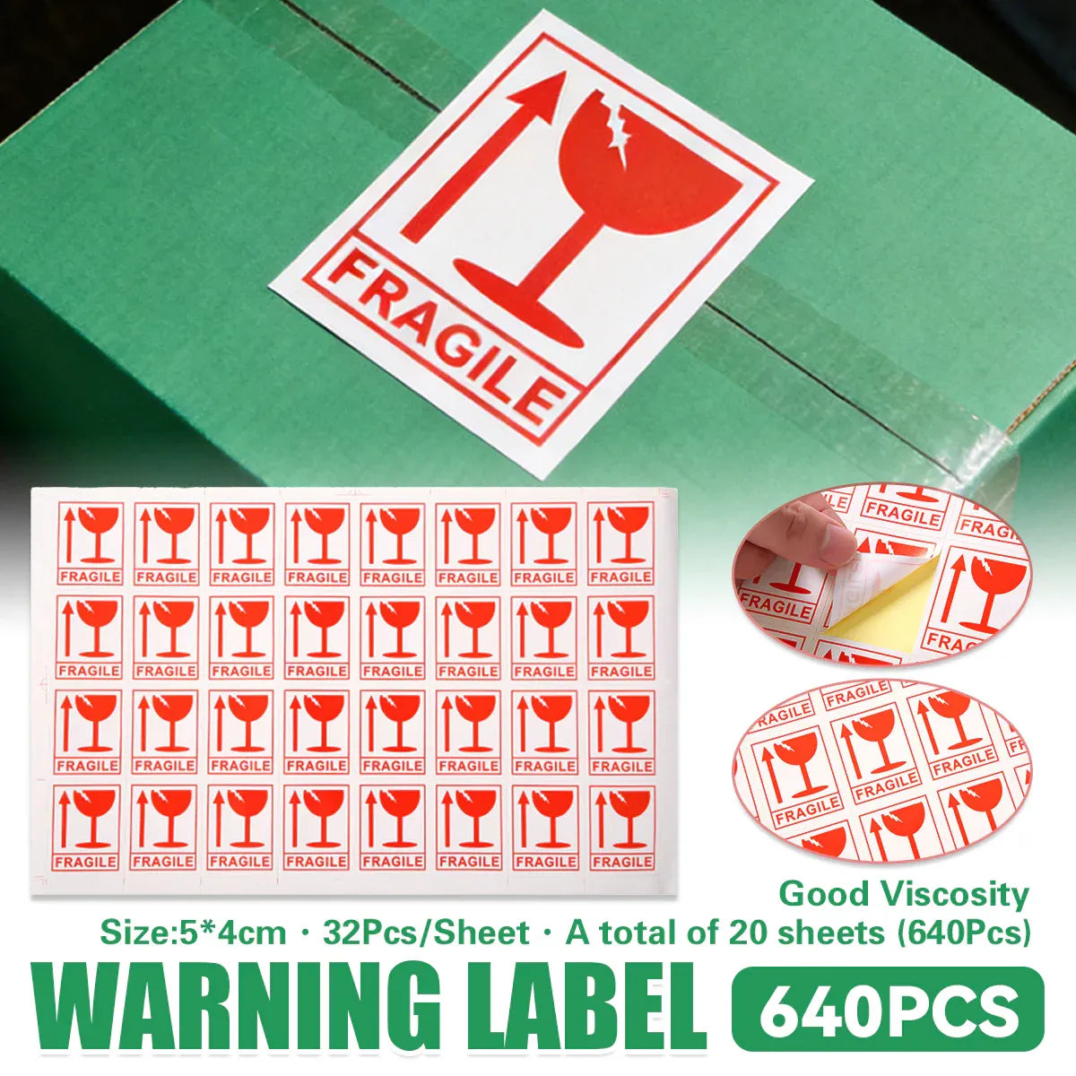 640PCS Fragile Sticker Labels Self Adhesive Logistics Shipping Carton Box Use