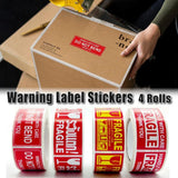 4Rolls Fragile Warning Label Stickers English Caution Handle With Care Packaging