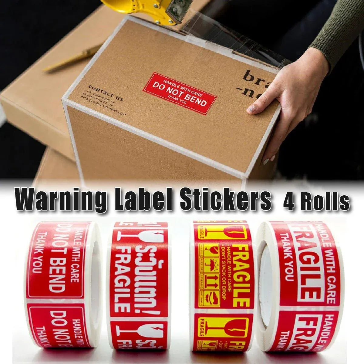 4Rolls Fragile Warning Label Stickers English Caution Handle With Care Packaging