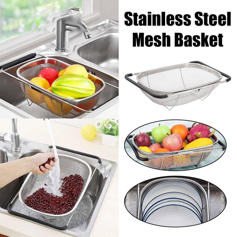 Stainless Steel Telescopic Sink Basket Multi Purpose Fruit Vegetable Strainer
