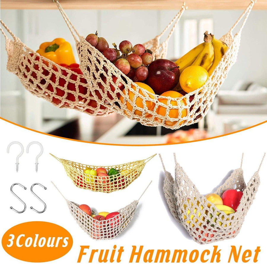 Under Desk Hanging Fruit Basket Kitchen Storage Net Home Organizer for Fruits - Yellow