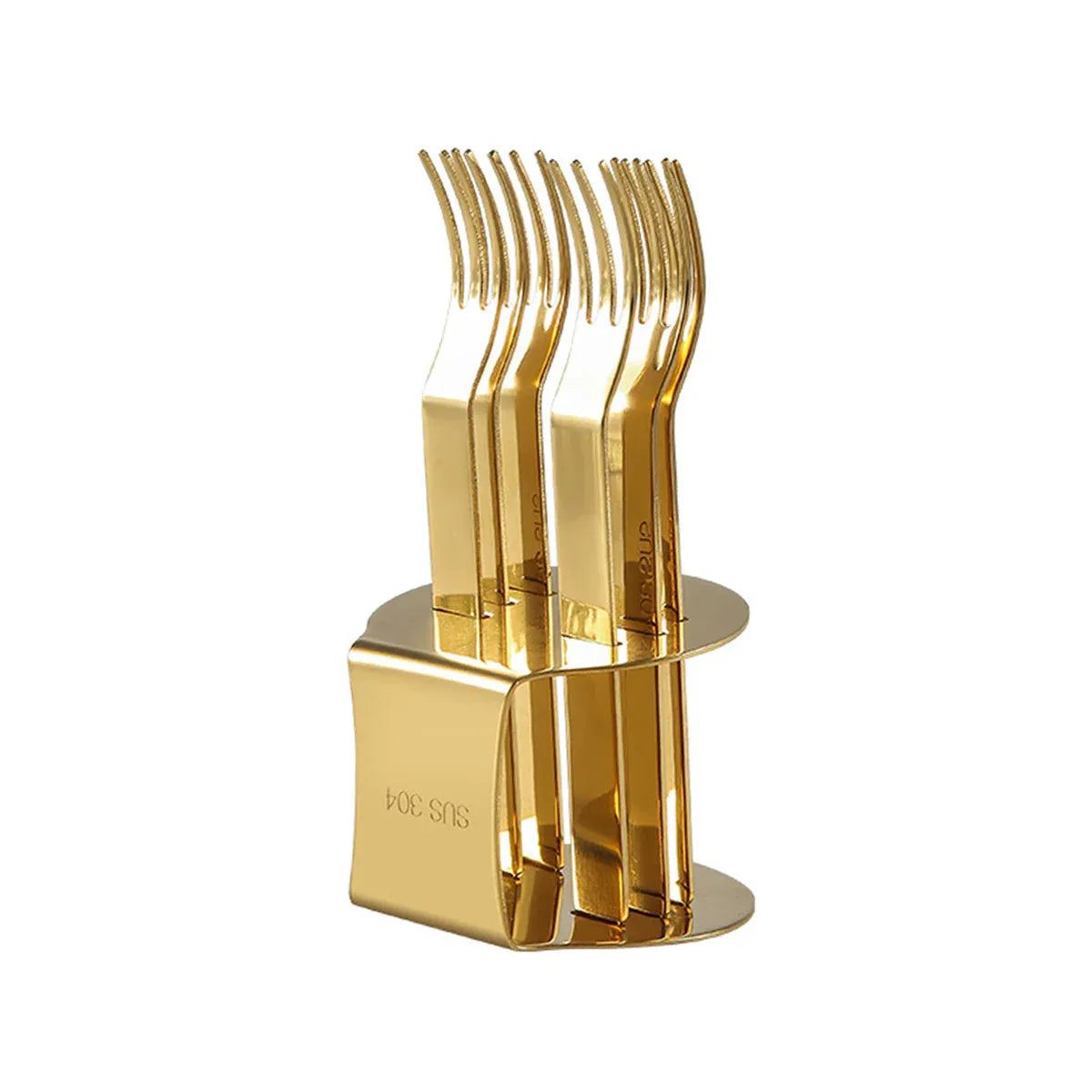 Elegant 304 Stainless Steel Fruit Forks Set of 6 For Home Dessert Cake Use - Golden