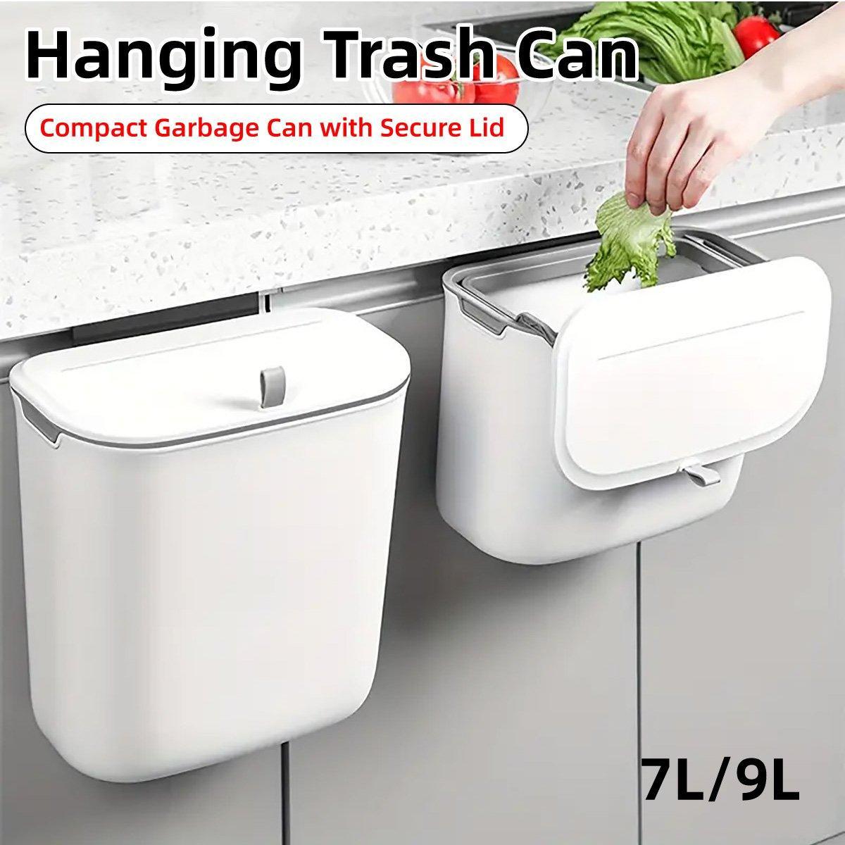 Wall Mounted Hanging Wastebasket with Sliding Lid for Kitchen and Bathroom Use - 9L