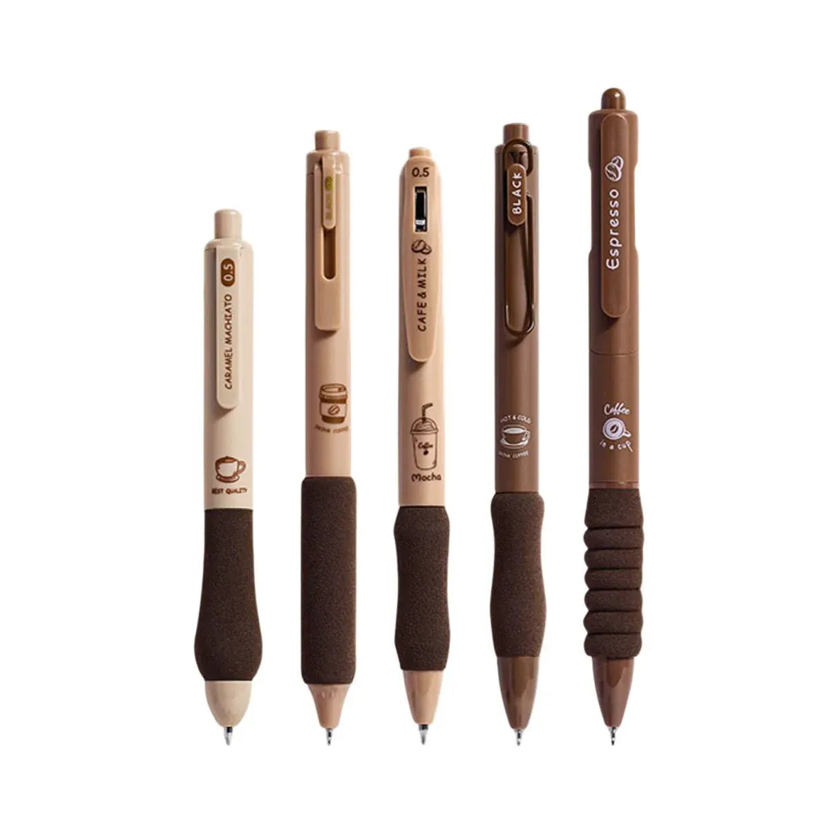 5pcs Quick Dry Ballpoint Pen Smooth Writing Instrument Office School Supplies - Coffee
