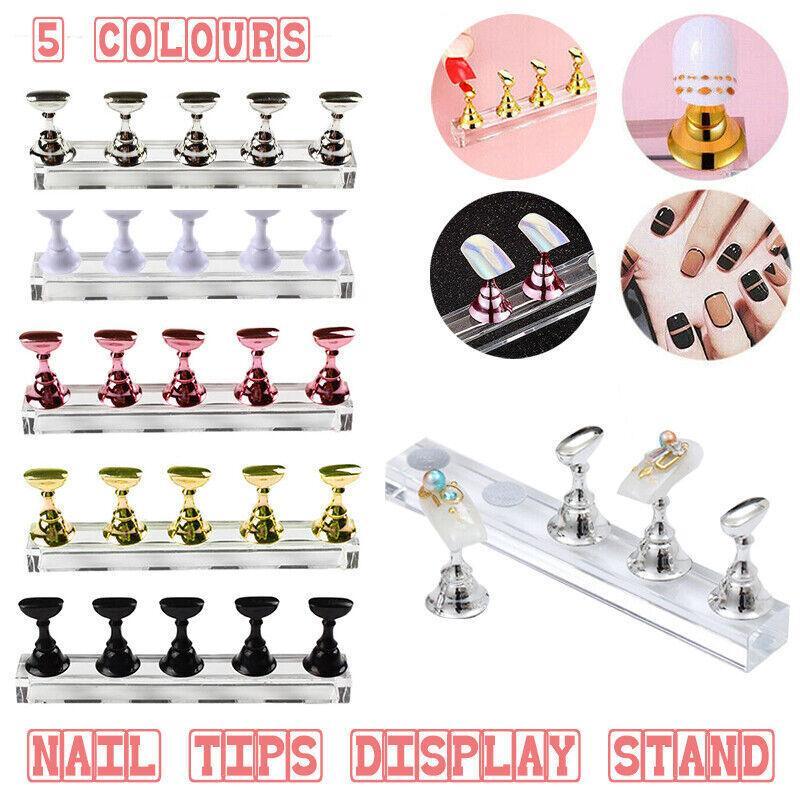 Acrylic Nail Display Stand with Snap On Tips Holders for Practice and Display - Pink