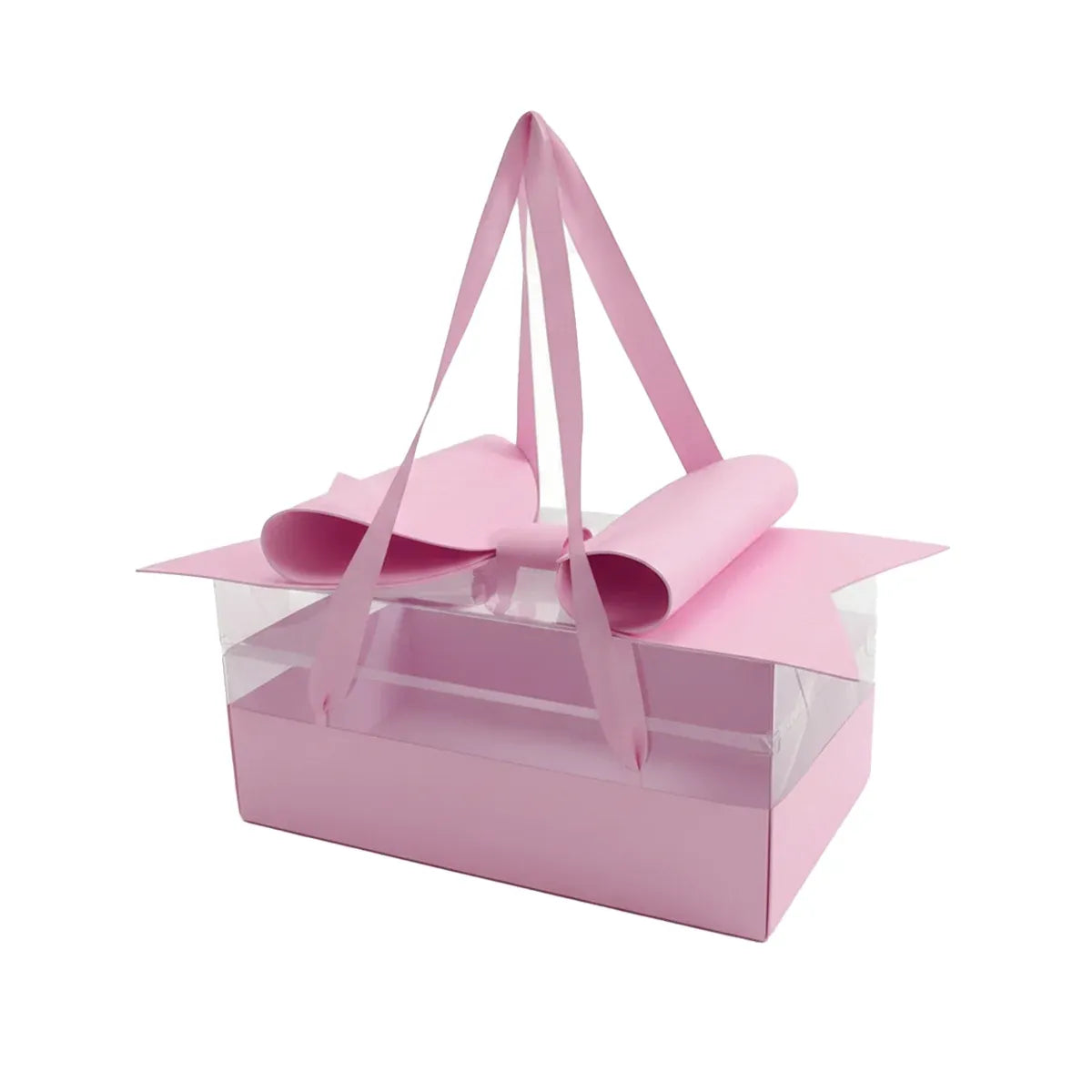 5PCS Bow Gift Box Transparent PVC Design with Ribbon Wedding Party Favor Boxes - Pink