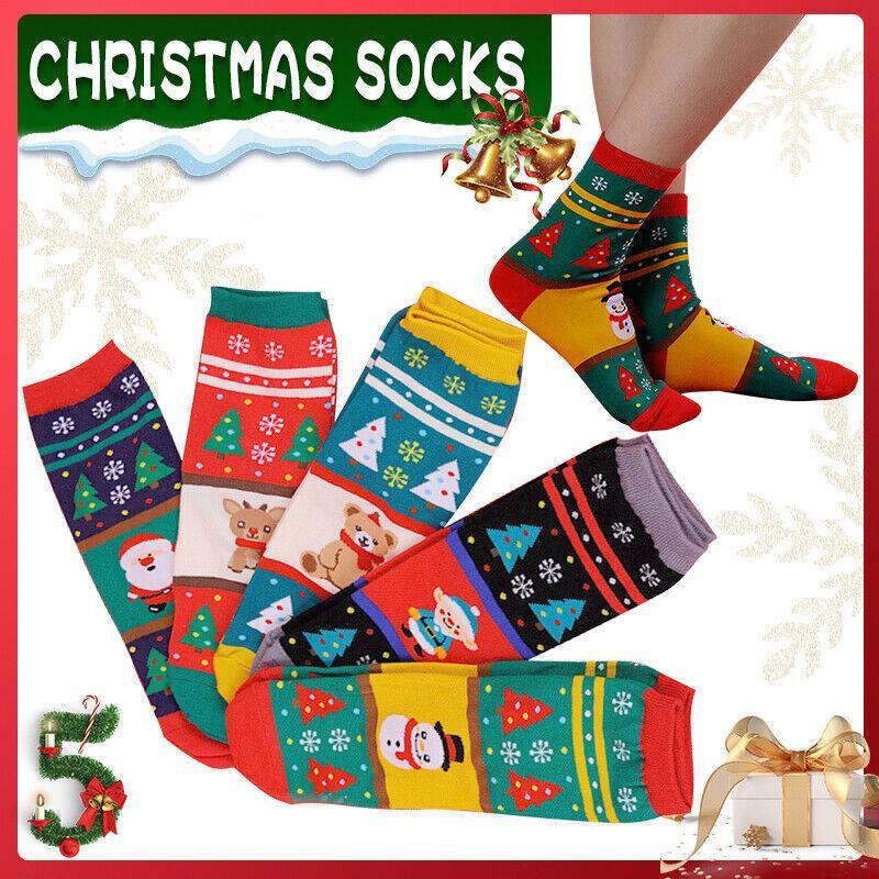 Christmas Socks Santa Reindeer Snowman Pattern Xmas Party Gift Stockings - Deer