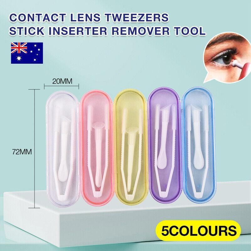Contact Lens Tweezers Stick Inserter Remover Tool Kit Tip Storage Case Box Set - Yellow