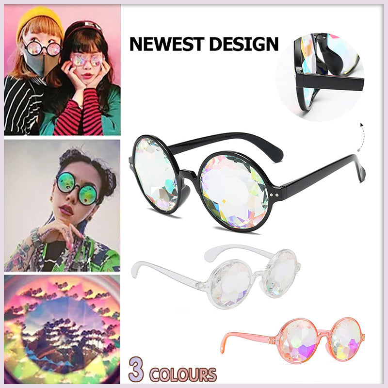 Festival Rave Kaleidoscope Glasses Prism Lens Crystal Effect Party Sunglasses - Pink