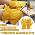Golden Yellow Cowhide Work Gloves Full Finger Gardening DIY Home Maintenance Use - M