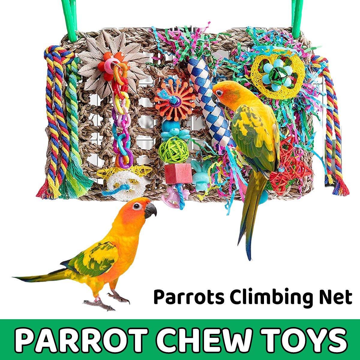Parrot Gnawing Toys Woven Grass Nets Colourful Chewing Bird Cage Play