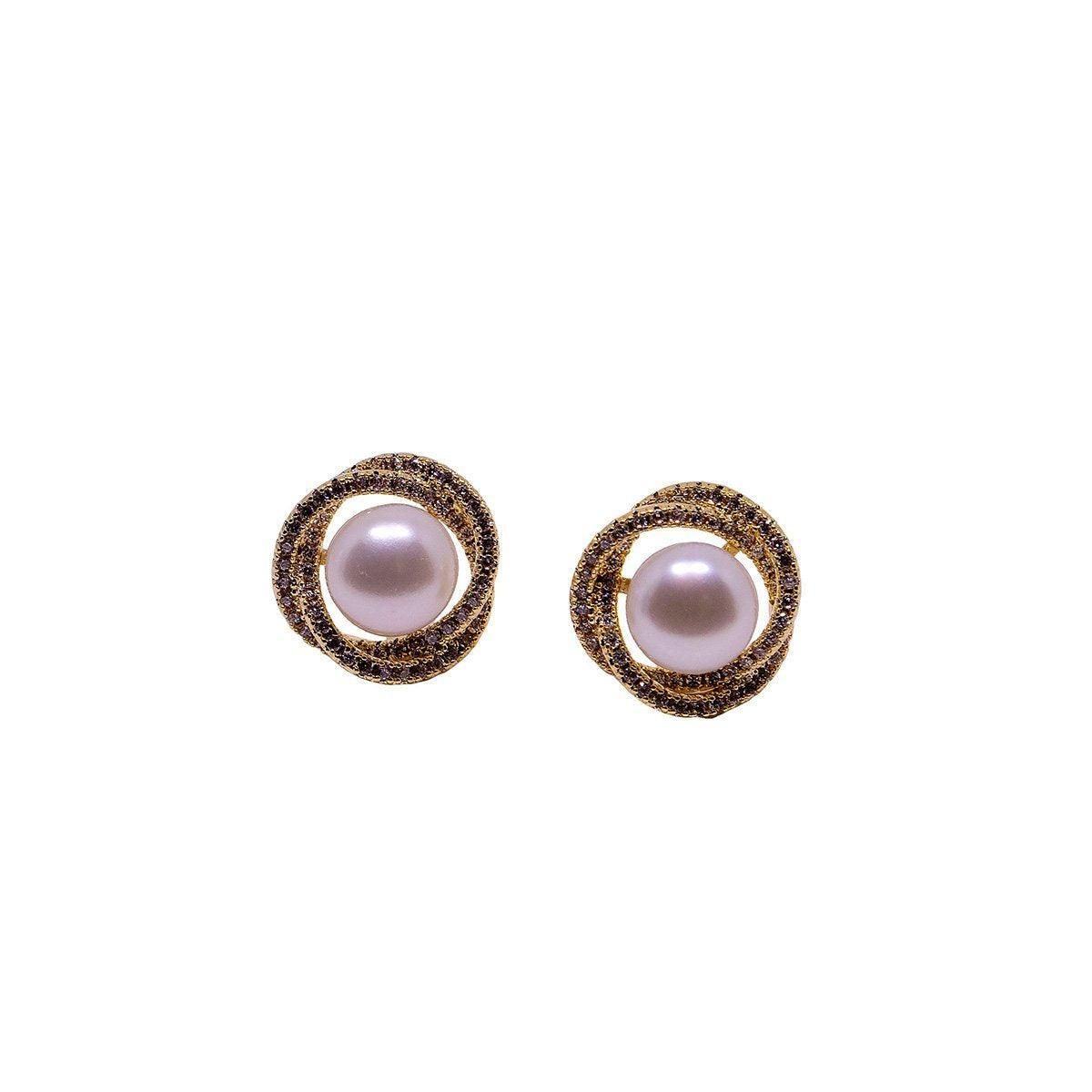 High Grade Elegant Pearl Earrings Fashion Jewelry Round Statement Earrings - Gold