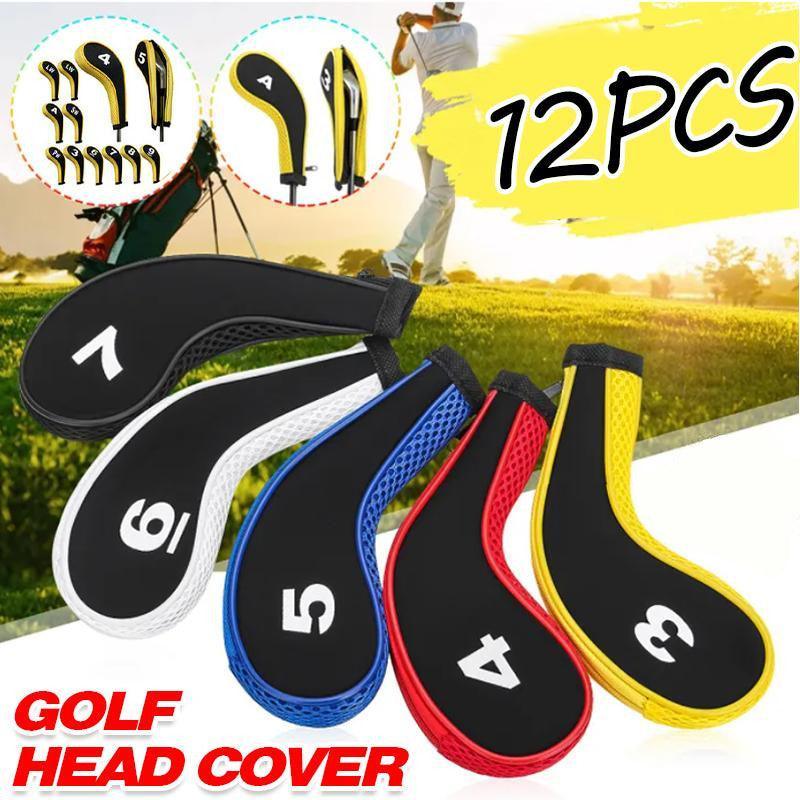 12Pcs Golf Head Cover Iron Putter Driver Headcover Protective Set Club Covers - Red