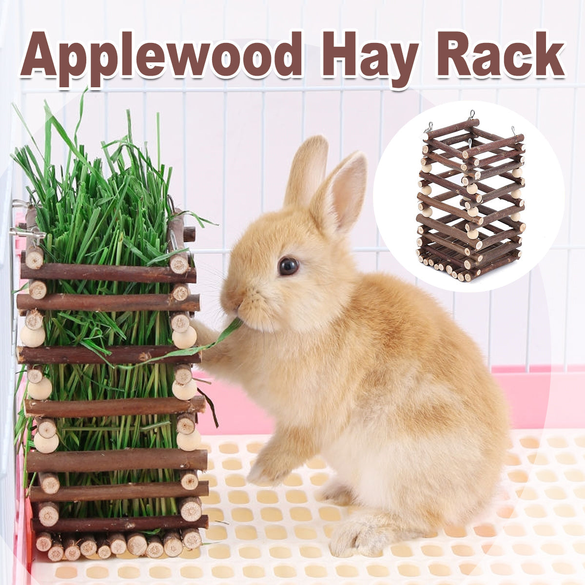 Rabbit Hay Feeder Rack Apple Wood Grass Holder Natural Food Rack Small Pet