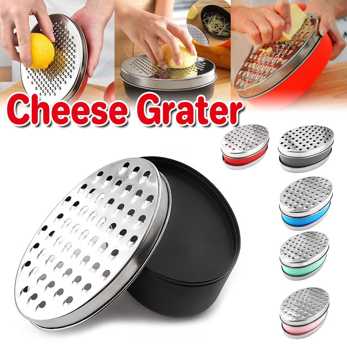 Stainless Steel Kitchen Cheese Grater with Container Storing Fruits Cheese Box - Black