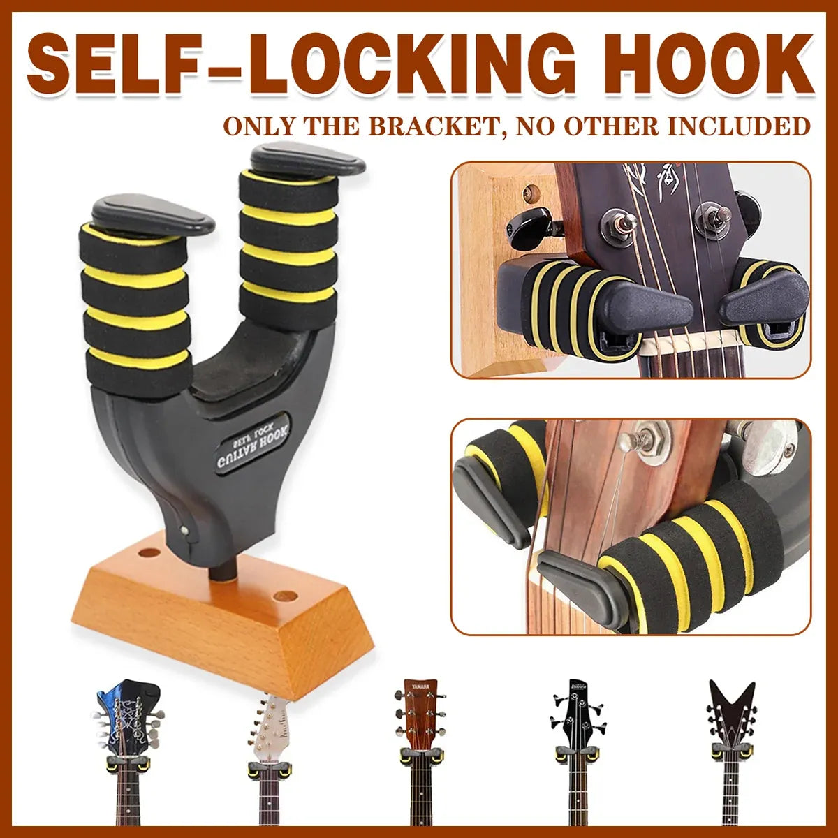 Guitar Stand Self Locking Hook Wall Mounted Hanger Guitar Hook Heavy Duty Holder