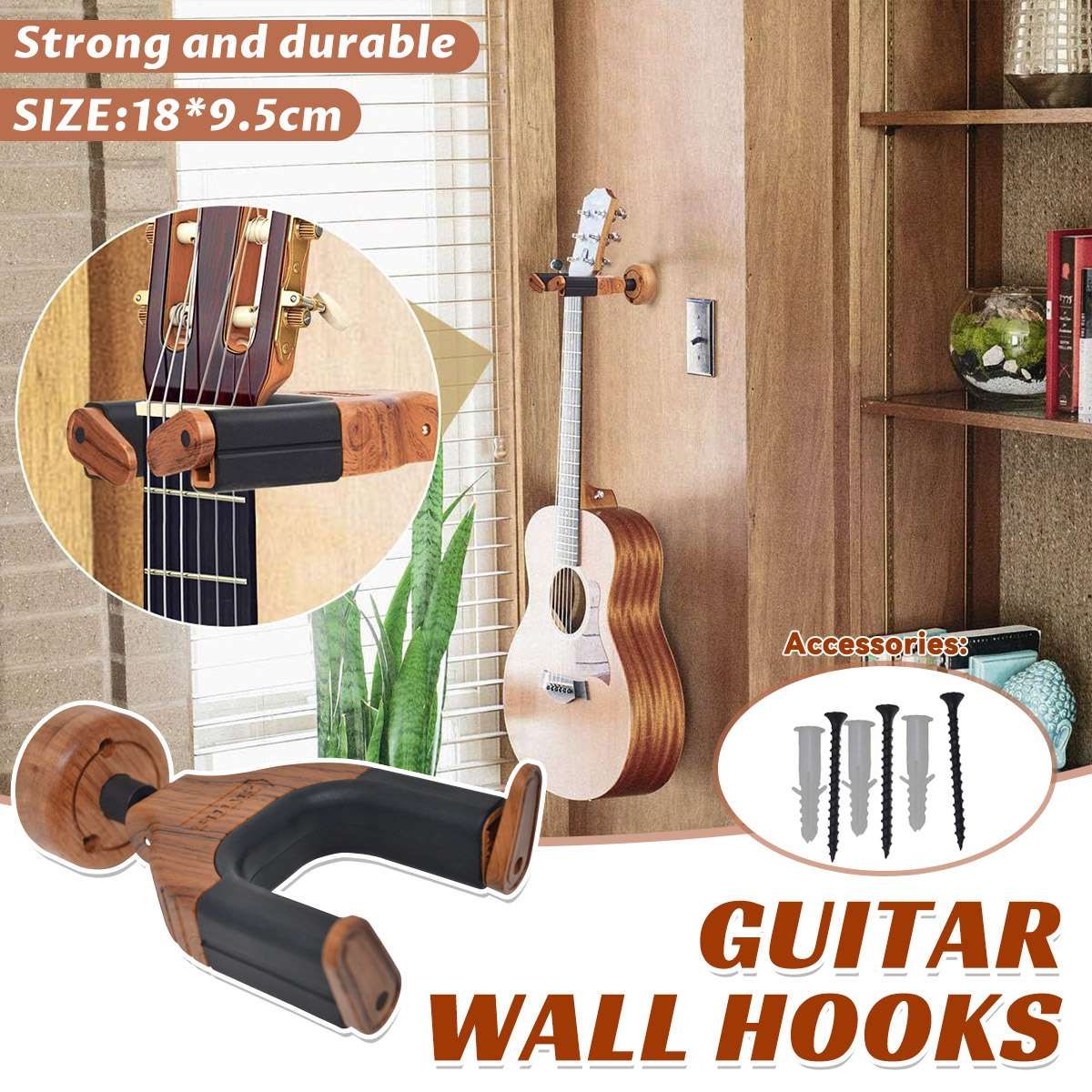 Solid Wood Guitar Wall Hook Hanger Silicone Neck Cradle Acoustic Electric Bass