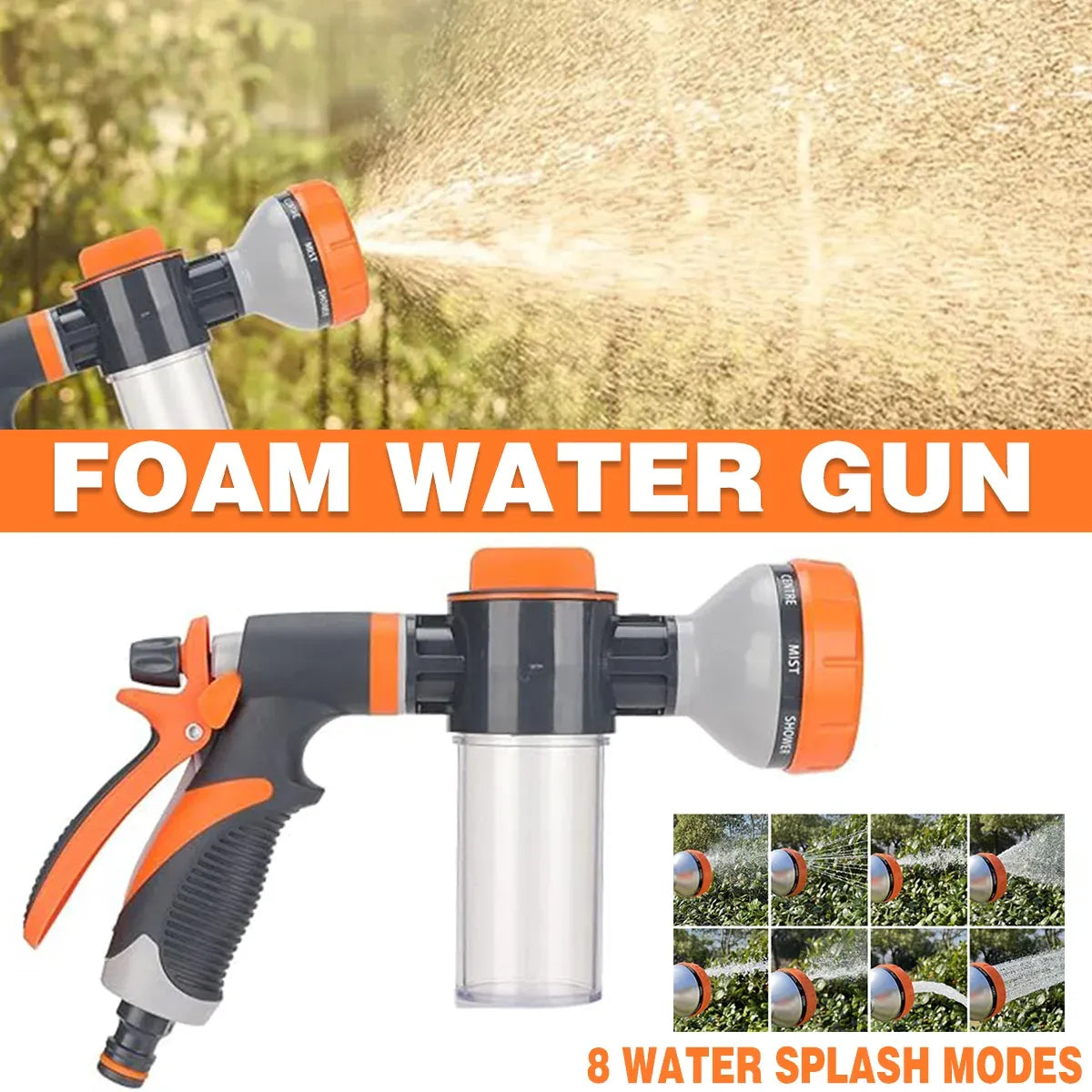 High Pressure Foam Spray Nozzle 8 Mode Garden Hose Car Wash Cleaning Tool