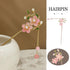 Chinese Style Pink Double Flower Fringe Hairpin Hanfu Headdress for Women