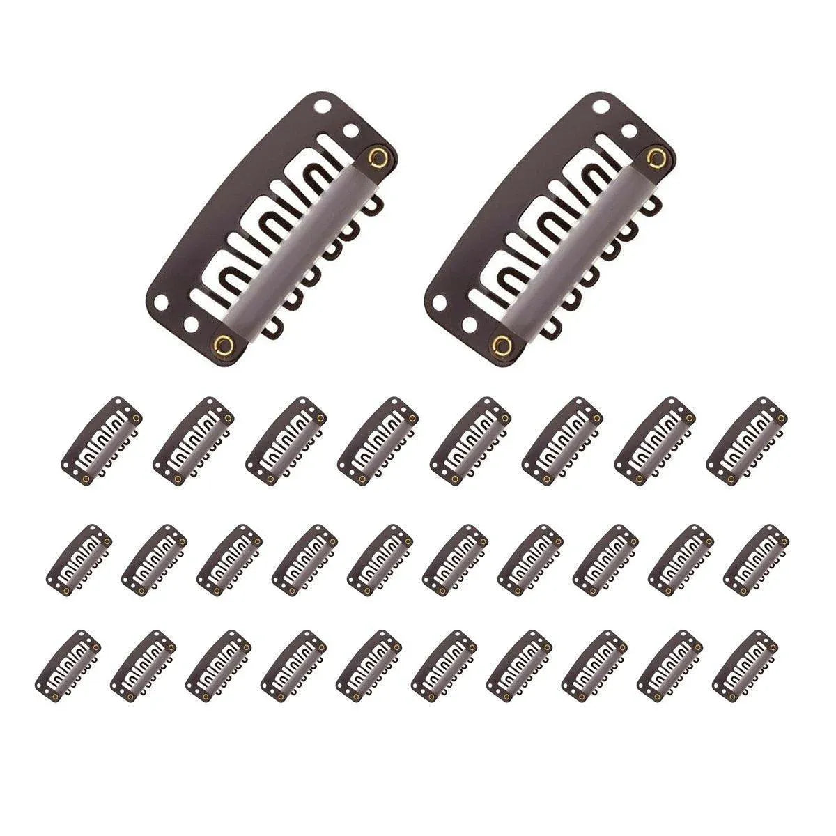 30pcs Wig Snap Clips for Hair Extension Weft 32mm All Colors Hair Styling - Brown
