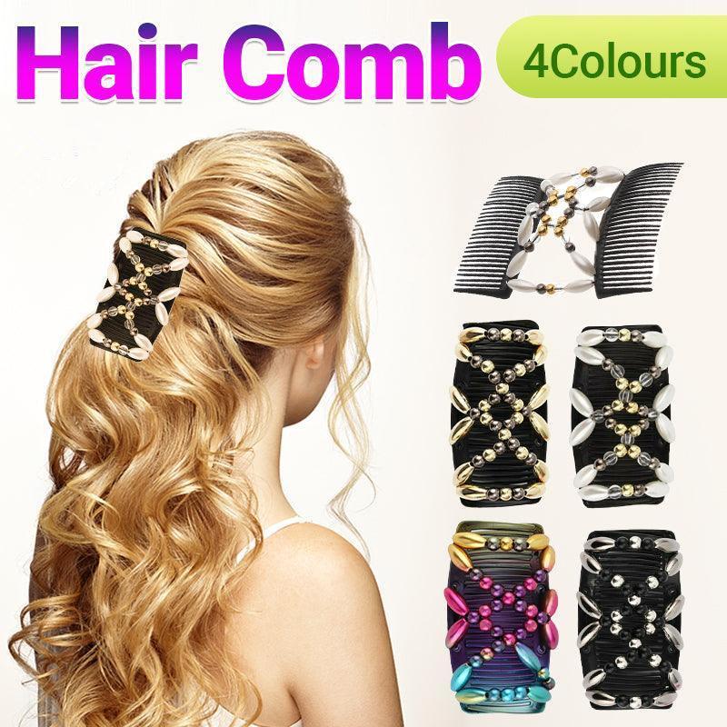 Beaded Stretchy Easy Magic Hair Comb Elastic Double Hair Clip Hair Accessories - White