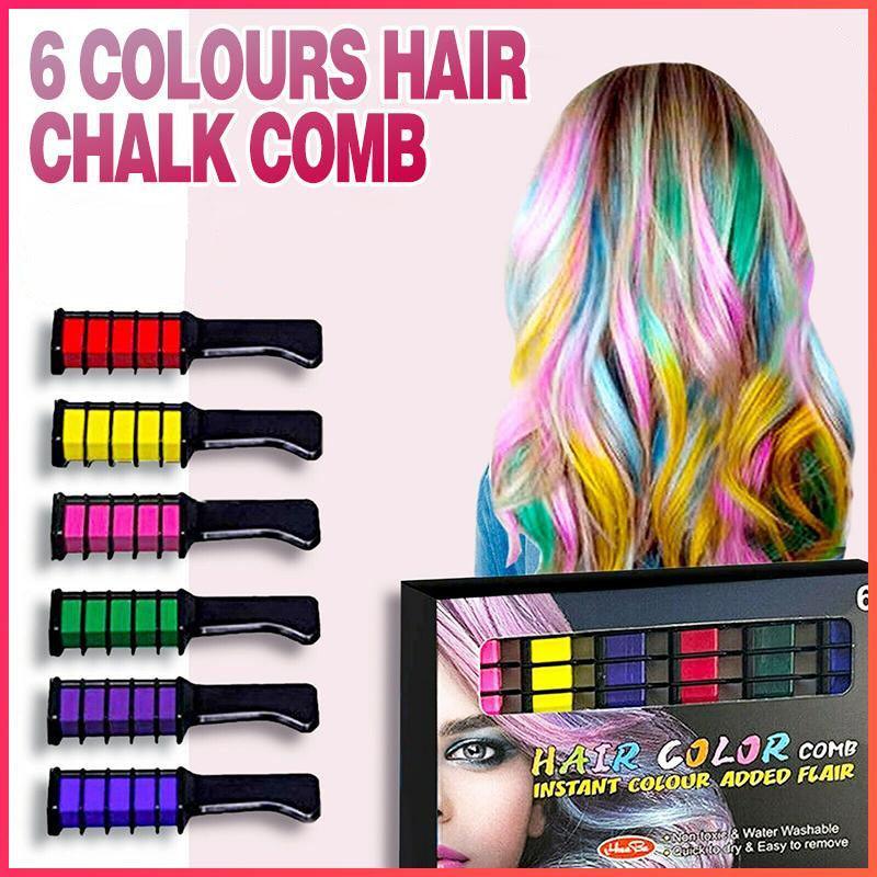 6 Colours Washable Hair Chalk Comb Kit Temporary Hair Dye for Parties and Events