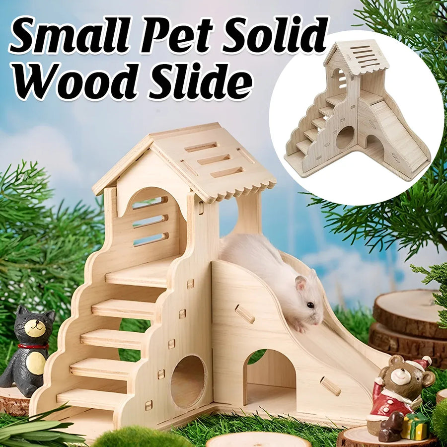 Hamster Wooden House Villa Shelter Small Pet Cage Decor Landscaping Accessories