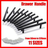 5PCS Black Kitchen Cabinet Door Handles Stainless Steel Door Drawer Pull T Bar - 200mm/128mm