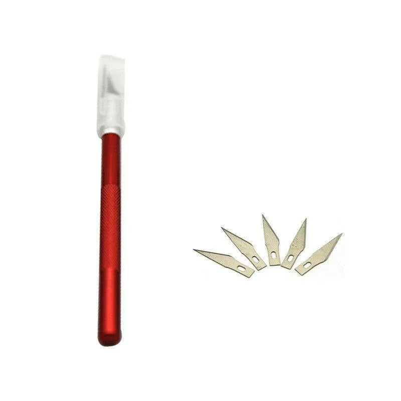 Craft Knife with 5 Blades Metal Handle Cutter Engraving Hobby Scalpel Tool - Red