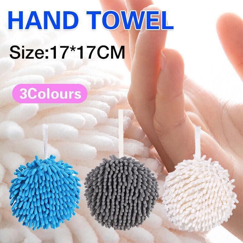 Chenille Hanging Ball Towel for Kitchen Bathroom Hand Drying Absorbent Cloth - White