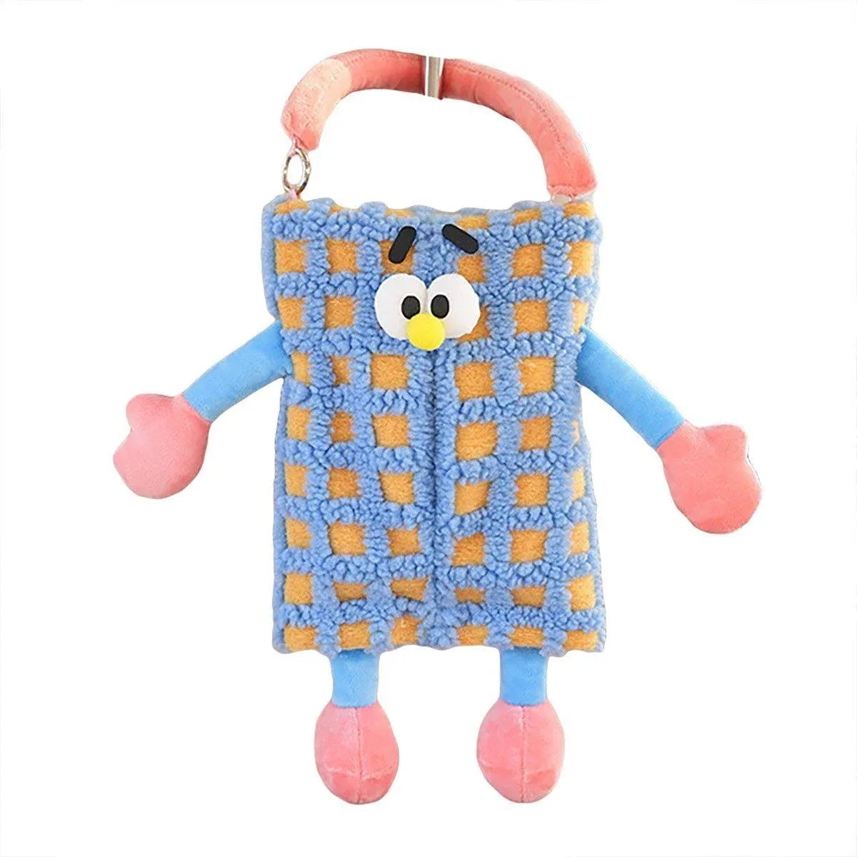 Plush Car Tissue Box Striped Plaid Seatback Hanging Tissue Holder Drawer Design - Blue